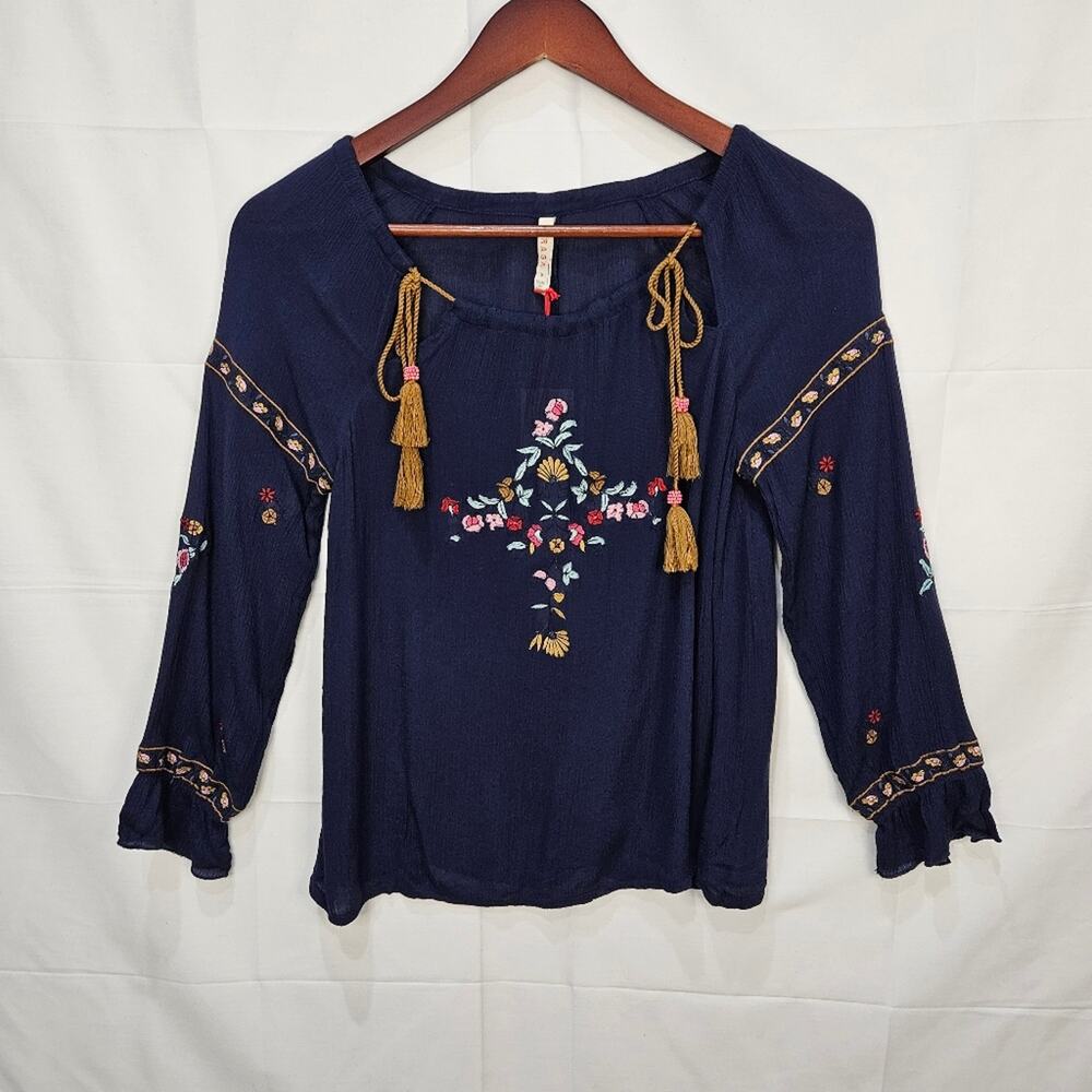 Raga [Sample] Blouse Sheer Peasant Top Blue Size XS/Small